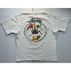 Vintage Stussy‎ Rasta Shirt Men’s M White One World One Love Single Stitch 80s